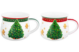 Набор 2 кружек 250 мл 11*8,5*7 см Новогодняя елка зеленый + красный узор, бочонок, NEW BONE CHINA - Elan gallery фото 7