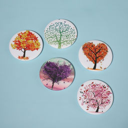 Цена за 3 шт. Зеркало складное Деревья, d=7.5 см, с увеличением х2, голубой/красный