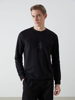 Bisiklet Yaka Uzun Kollu Bask?l? Erkek Sweatshirt
