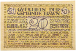 Банкнота 20 геллеров 1920 года Австрия  община Траун (Нотгельд)