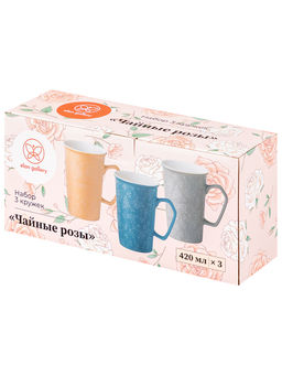 Набор кружек 3 пр. 420 мл 12,5*9*13 см Чайные розы, разноцветные, фарфор - Elan gallery фото 5