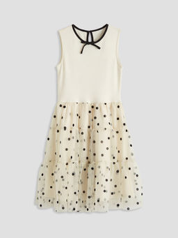 Bisiklet Yaka Puantiyeli K?z ?ocuk T?l Elbise