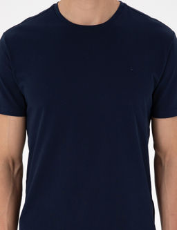 Lacivert %100 Pamuk Slim Fit Bisiklet Yaka Basic Ti__rt - Pierre cardin фото 6