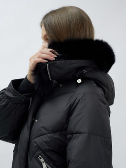 Полупальто женское зимние с мехом песец люкс класса черного цвета 6227Ch - Visdeer фото 9