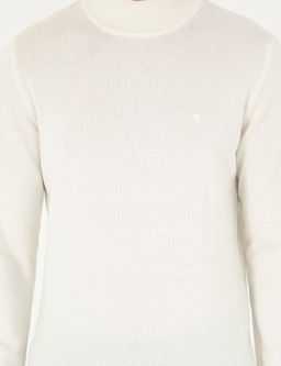 Ekru Slim Fit Yar_m Bal_k__ Yaka Basic Triko Kazak