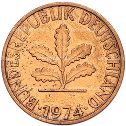 Монета 2 пфеннига 1974 года J Западная Германия (ФРГ)