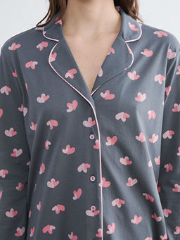 Kalp Bask?l? Kad?n Pijama Tak?m