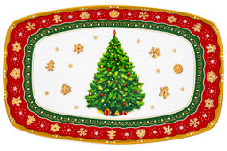 Блюдо 30*19*2,5 см Новогодняя елка квадратное, красный узор NEW BONE CHINA