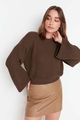 Kahverengi Crop Genis Kal?p Ispanyol Kol Triko Kazak TWOAW20KZ0743