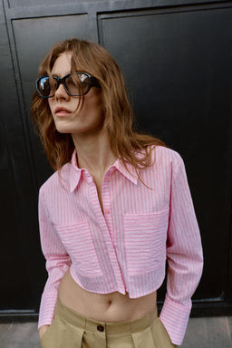 CAMISA CORTA RAYAS / Rosa - Zara фото 2
