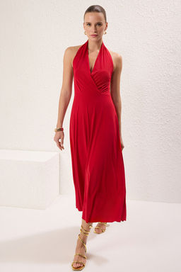 TRENDYOLMILLA Siyah Puantiyeli Buzgu / Drape Maxi Esnek Orme Elbise TWOSS25EL00367  фото 2