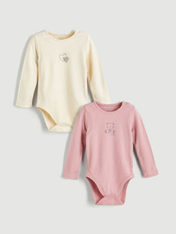 Kalp ve Ay?c?k Bask?l? K?z Uzun Kollu K?z Bebek ??t??tl? Body 2li