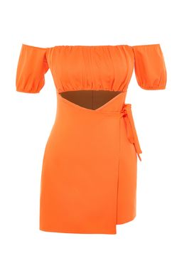 Turuncu Cut Out/Pencere Detayl? Dokuma K?sa Tulum TPRSS22EL1006