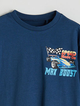 Bisiklet Yaka Uzun Kollu Bask?l? Erkek ?ocuk Ti??rt