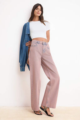 Pembe Yuksek Bel Wide Leg Genis Paca %100 Pamuklu Jeans TWOSS26JE00175 - Trendyolmilla фото 2