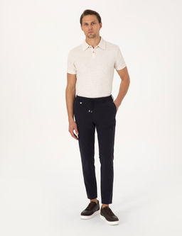 Lacivert Beli Kordonlu Klasik Jogger Pantolon