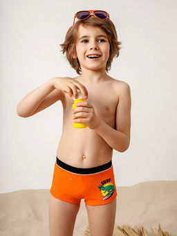 Плавки-боксеры для мальчиков оранжевые с принтом динозавра и текстом - Mark formelle фото 2