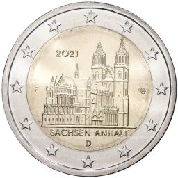 2 евро 2021 года F Германия Федеральные земли Германии  Саксония-Анхальт (Магдебургский собор)