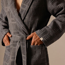 Халат вафельный мужской SL HOME: Chess «Гри Сандре», размер S, хлопок 100%, тёмно-серый