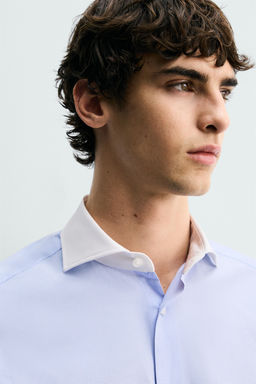 CAMISA REGULAR FIT CUADROS CONTRASTE / Celeste - Zara фото 5