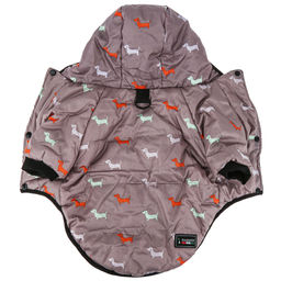 Пэт тойс (Pet toys) Одежда для собаки Куртка с капюшоном, с метал. кольцом, с принтом, на кнопках, р-р L, длина спинки 27см/обхват груди 38см/обхват шеи 32см, цвет-темно-бежевый, плащевка/синтепон/флис (100% полиэстер) (Китай) - Домашняя мода фото 5
