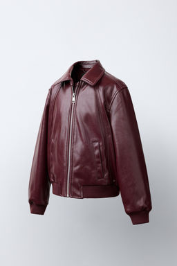 CAZADORA BOMBER EFECTO PIEL / Burgundy - Zara фото 3