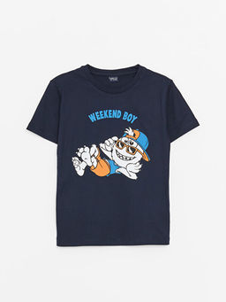 Bisiklet Yaka Bask?l? K?sa Kollu Erkek ?ocuk Ti??rt