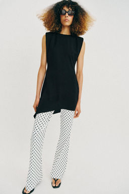 PANTALON FLARE STRETCH / Blanco / Negro