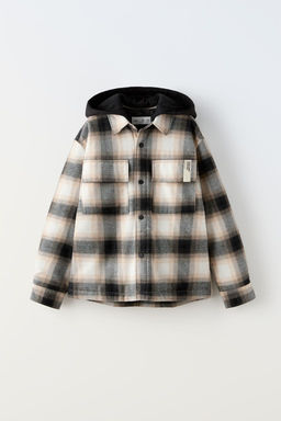 QUILTED CHECK OVERSHIRT WITH HOOD