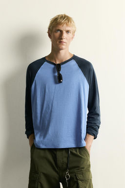 CAMISETA COLOR BLOCK ALGOD?N - LINO / Azul / ?ndigo - Zara фото 2