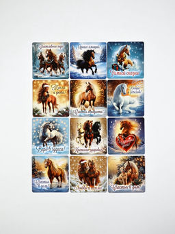 Набор магнитов полимер новогодних «Милые Лошадки» 7×7 см 12 шт.