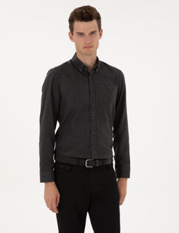 Antrasit Flanel Dokulu Slim Fit Uzun Kollu G_mlek