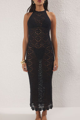 Trendyolmilla Siyah Midi Slim Triko Plaj Elbise TBESS25EL00146 фото 3