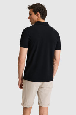 Erkek Slim Fit Polo Yaka Siyah Basic Ti__rt