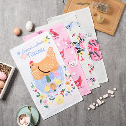 Набор кух. полотенец Доляна Счастливой пасхи 4 шт, 28х46 см, рогожка, 100% хл, 160г/м2