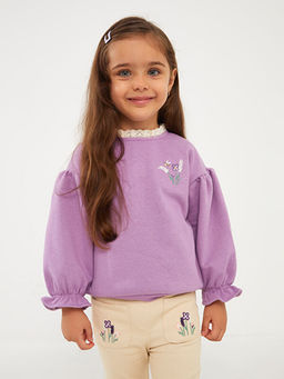 Bisiklet Yaka Uzun Kollu Nak??l? K?z Bebek Sweatshirt