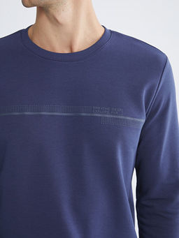 Bisiklet Yaka Bask?l? Erkek Kal?n Sweatshirt