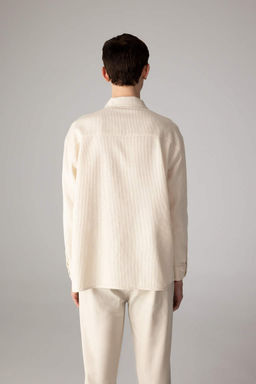 Рубашка оверсайз с широким вырезом поло и длинными рукавами из хлопка - Defacto фото 5