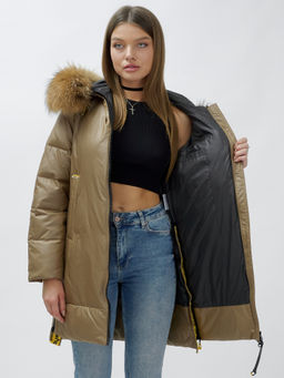 Куртка зимняя HaiLuoZi 871K женская коричневая с мехом енота утеплитель 260 г/м² - Mtforce фото 17