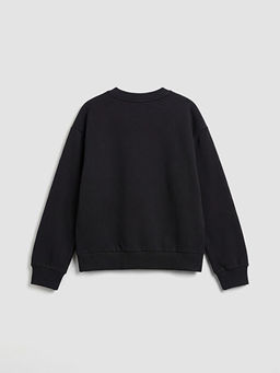 Bisiklet Yaka Fiyonk Bask?l? K?z ?ocuk Sweatshirt