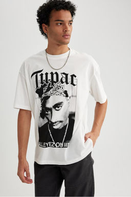 Футболка оверсайз с круглым вырезом и короткими рукавами Tupac Shakur - Defacto фото 4
