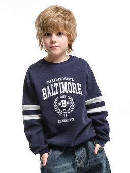 Толстовка детская с принтом хлопок подростковая 33-7502 т.синий - Mini maxi фото 5