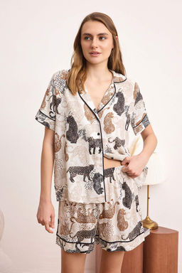 Cok Renkli More Sustainable Hayvan Desenli Viskon Dokuma Pijama Tak?m? THMSS26PT00165