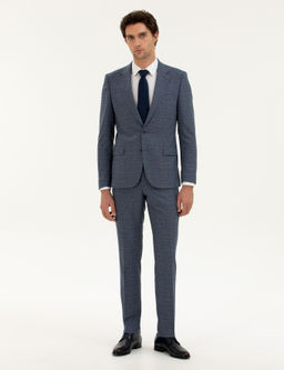 Mavi Slim Fit Kareli Tak_m Elbise