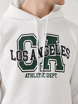 Uzun Kollu Bask?l? Erkek Kal?n Hoodie