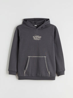 Kap??onlu Bask?l? Erkek ?ocuk Sweatshirt