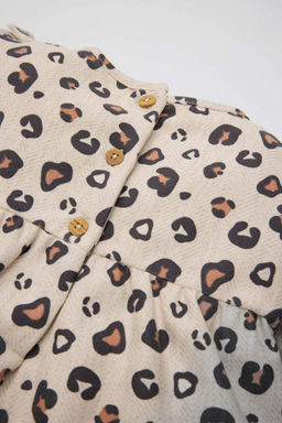 Платье с длинными рукавами и рюшами на пуговицах и леопардовым узором для маленьких девочек - Defacto фото 4