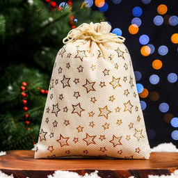 Цена за 5 шт. Мешочек подарочный из холщи Звезды, 15 х 20 см