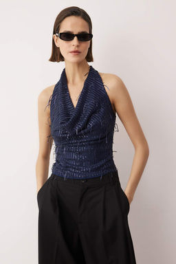 Siyah Degaje Yaka Sacakl? Payet Party Bluz TPRAW26BZ00064 - Trendyolmilla фото 7