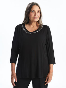 Bisiklet Yaka Parlak Ta?l? Kad?n Bluz